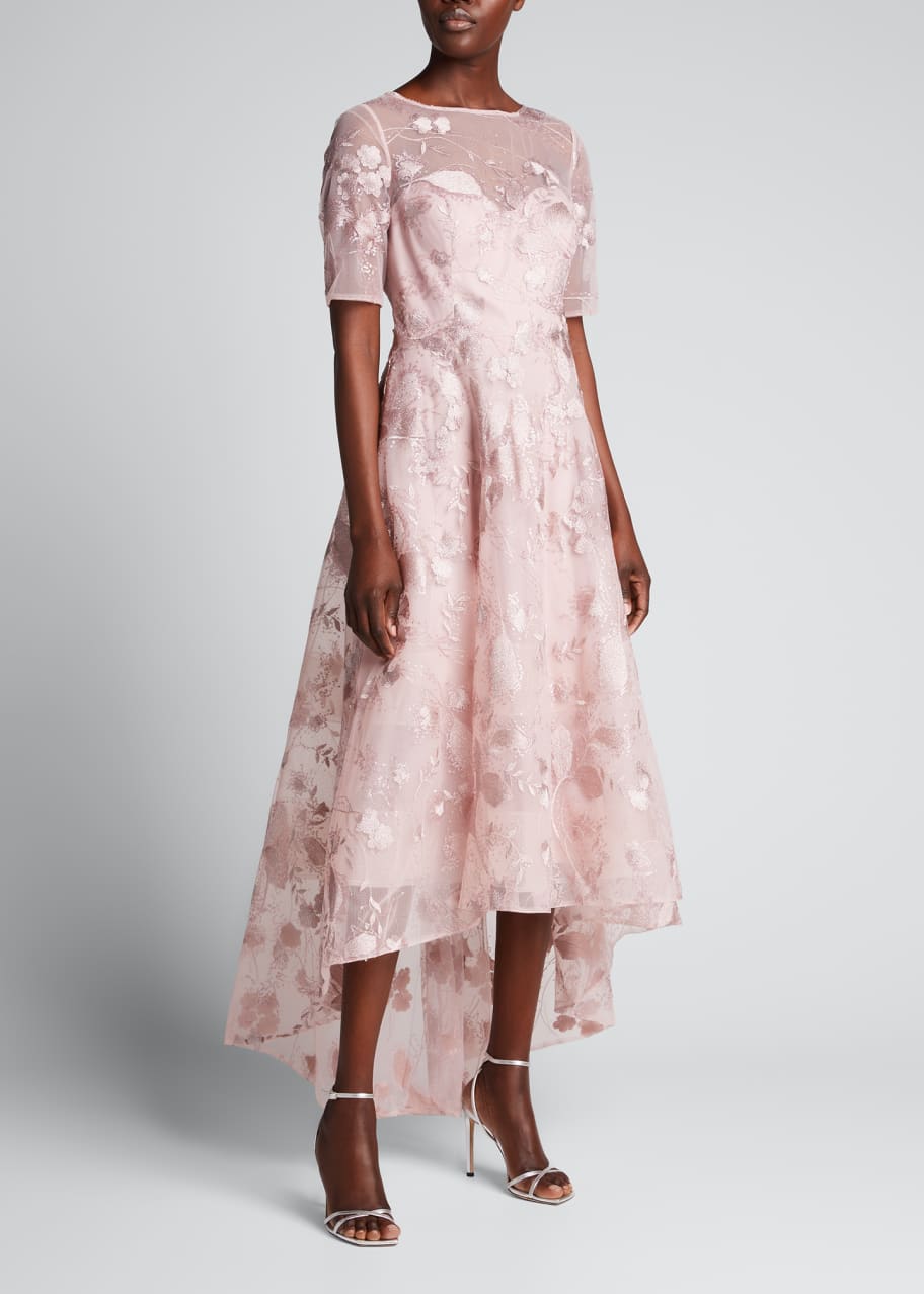 Rickie Freeman for Teri Jon High-Low Floral Embroidered Tulle Dress - Bergdorf Goodman