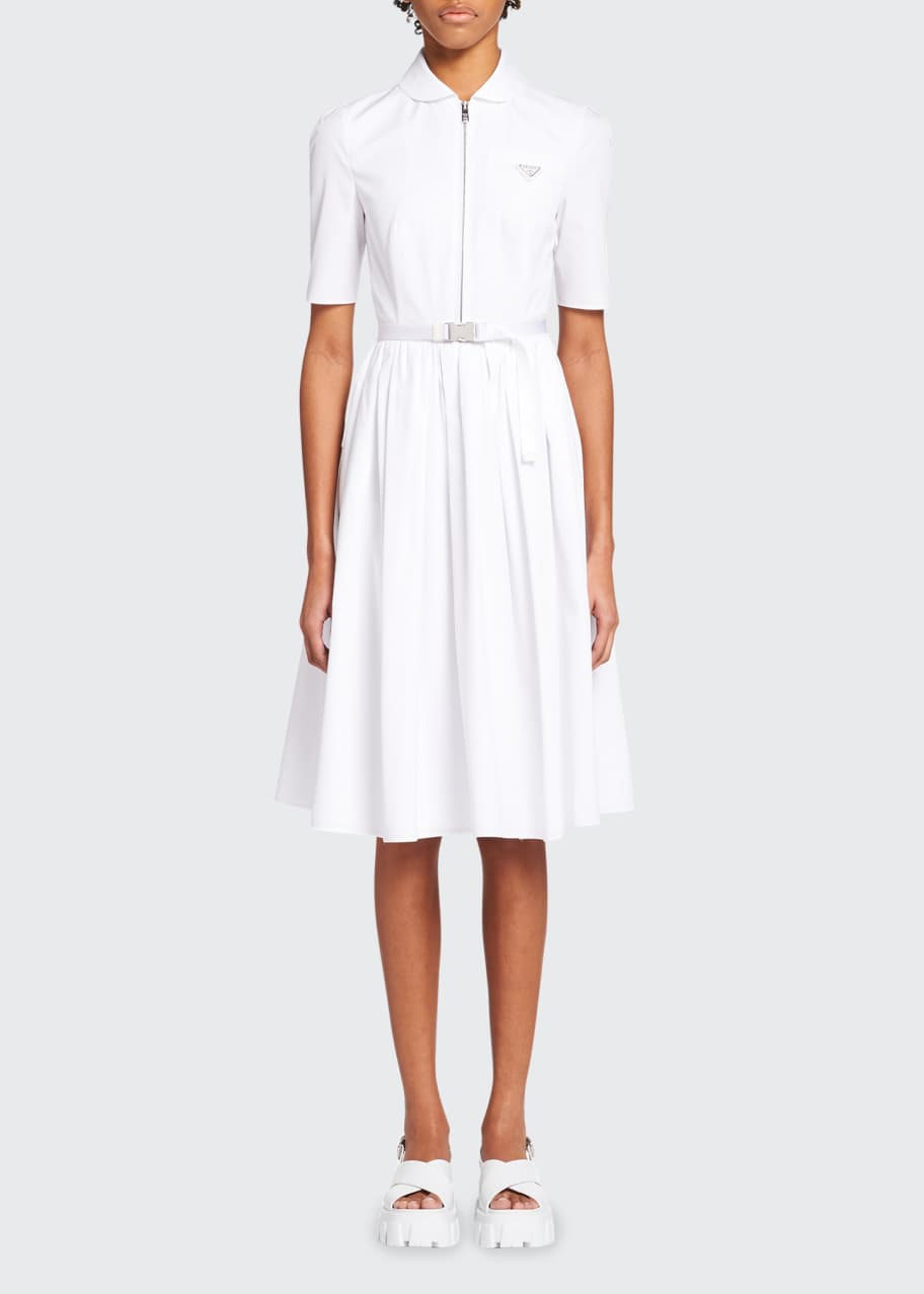Prada Poplin Fit-&-Flare Belted Midi Dress - Bergdorf Goodman