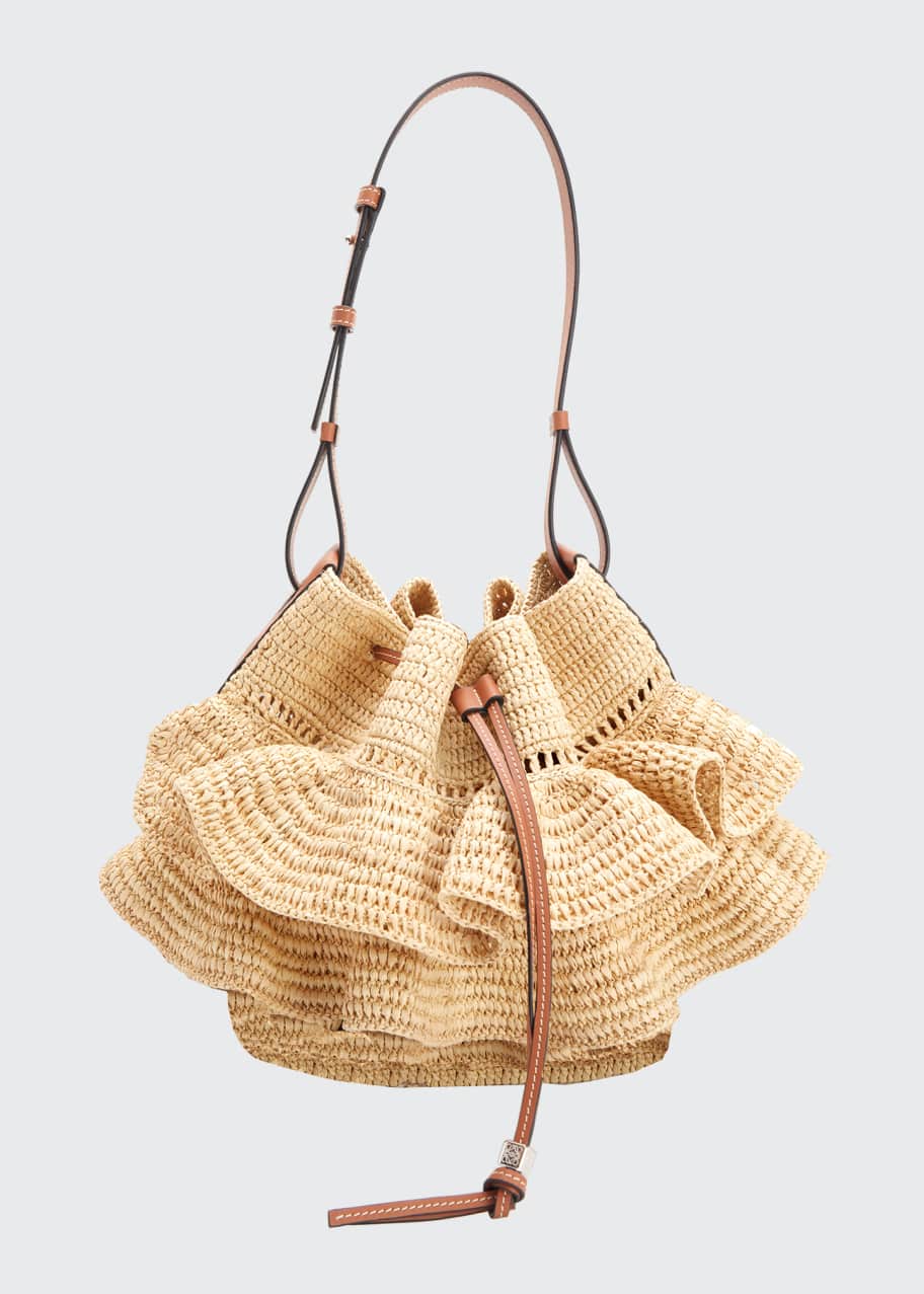 Loewe x Paula's Balloon Ruffle Raffia Shoulder Bag Bergdorf Goodman