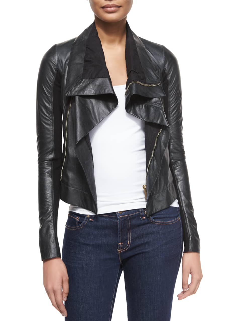 Image 1 of 1: Shawl-Collar Leather Biker Jacket