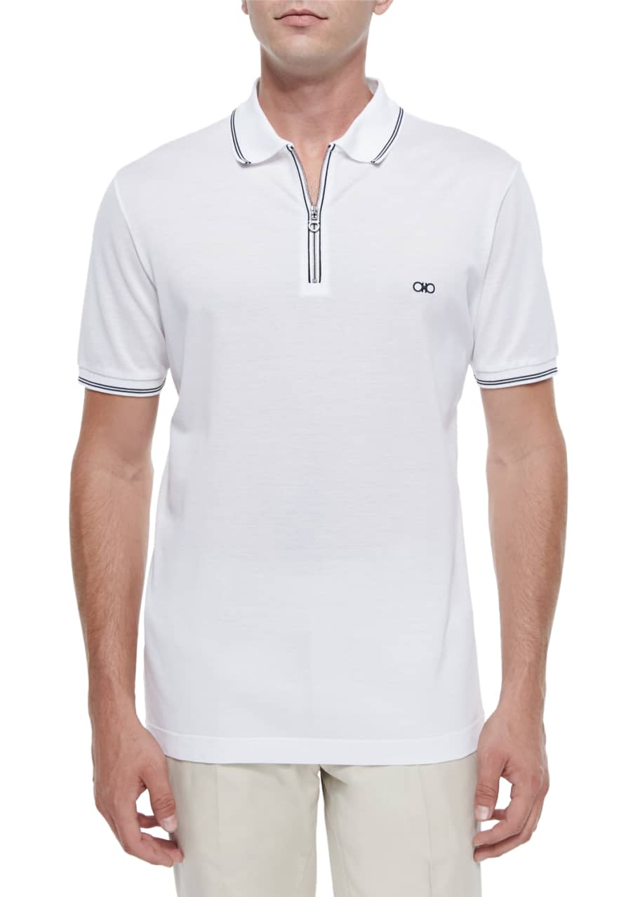 Salvatore Ferragamo Men's Tipped Zip-Up Polo Shirt