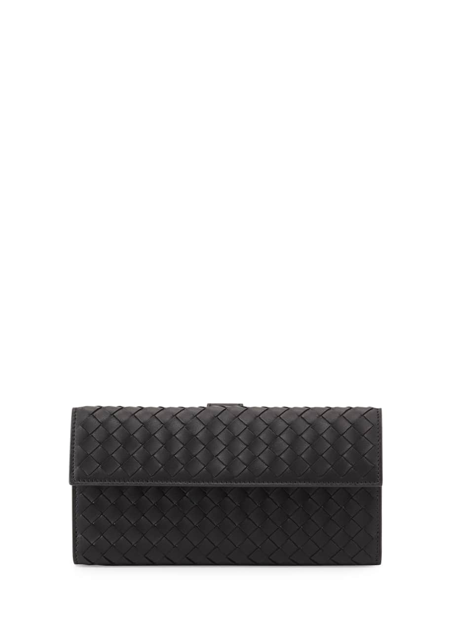 Bottega Veneta Woven Continental Flap-Tab Wallet, Black - Bergdorf Goodman