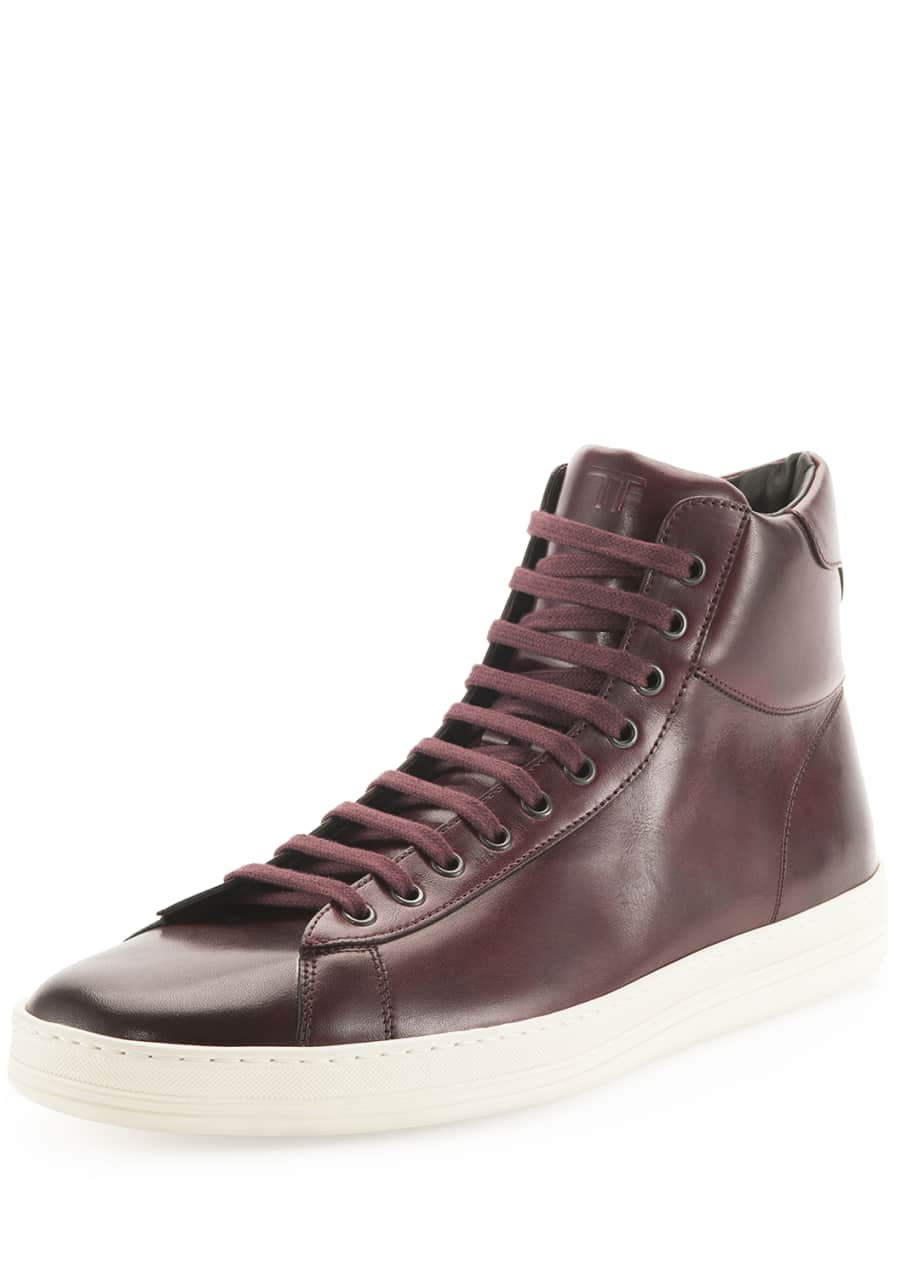 TOM FORD Russel Leather High-Top Sneaker, Burgundy - Bergdorf Goodman