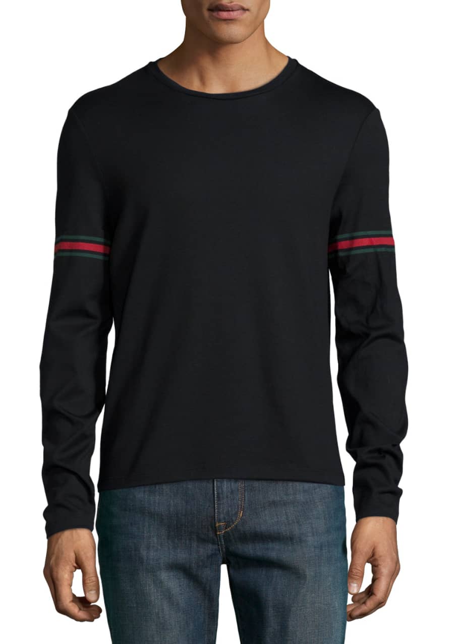 Gucci Black Long-Sleeve T-Shirt w/ Green/Red/Green Arm Band - Bergdorf  Goodman