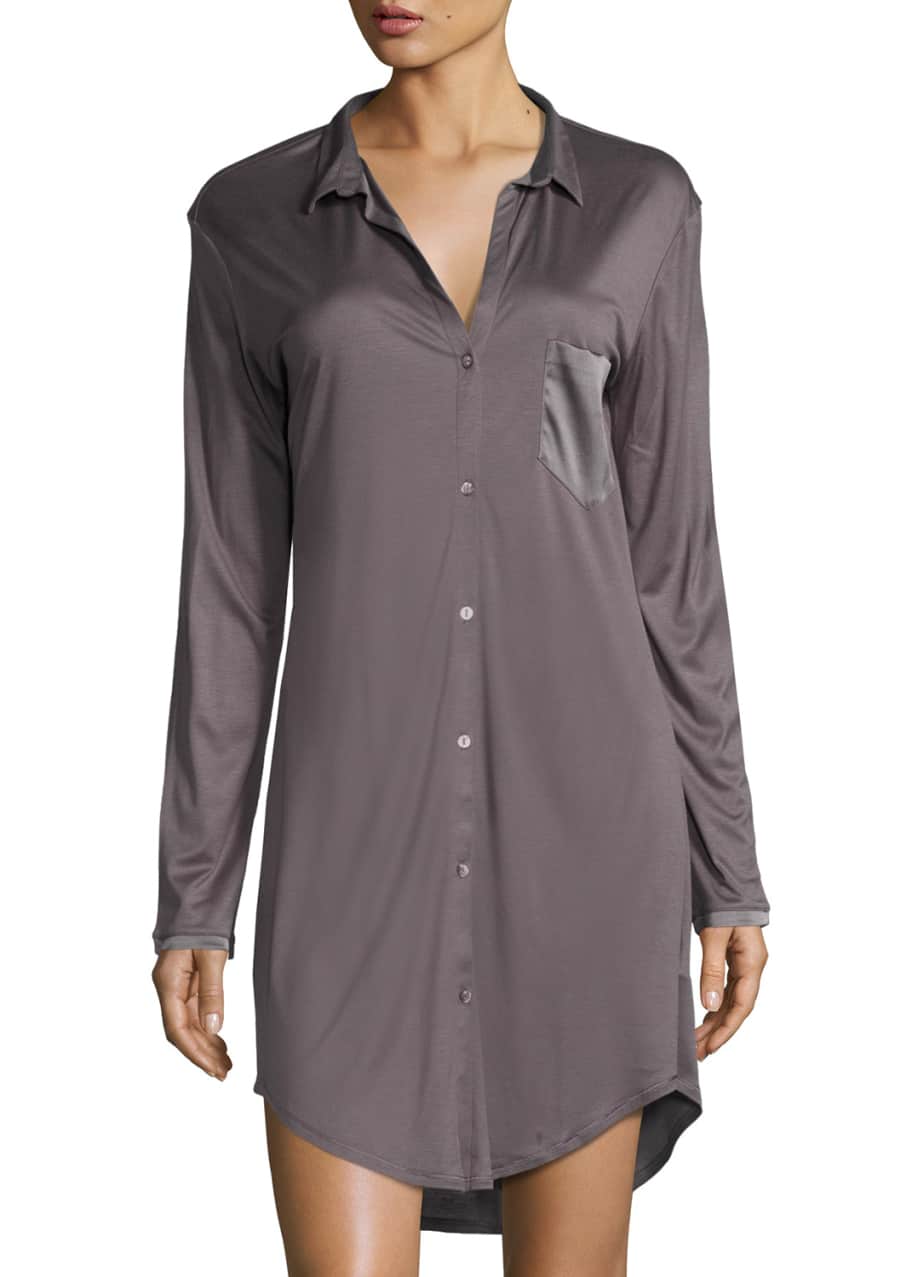 Hanro Grand Central Boyfriend Sleepshirt Dark Gray Bergdorf Goodman