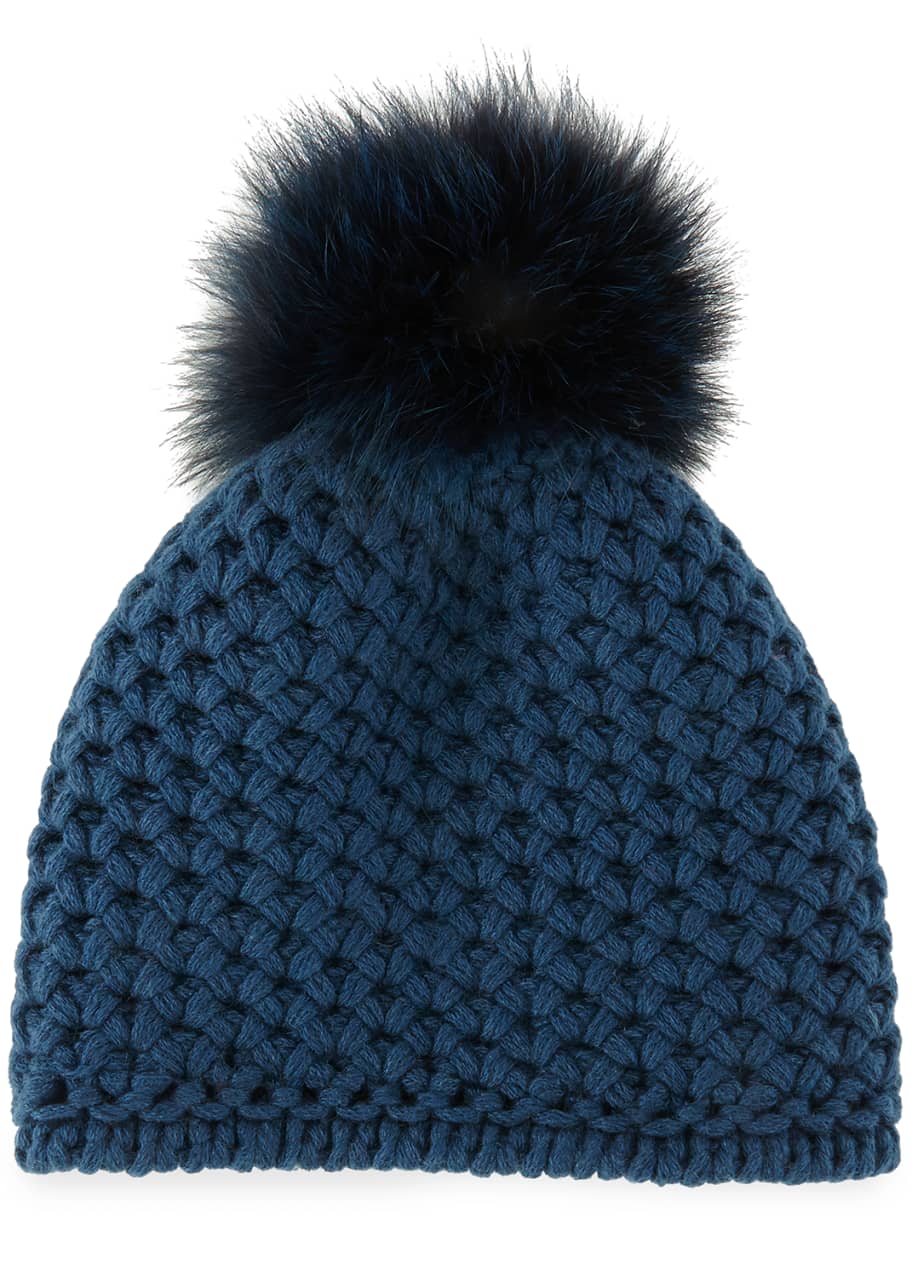 Inverni Cashmere SkullCap Beanie with Fox Pompom Bergdorf Goodman