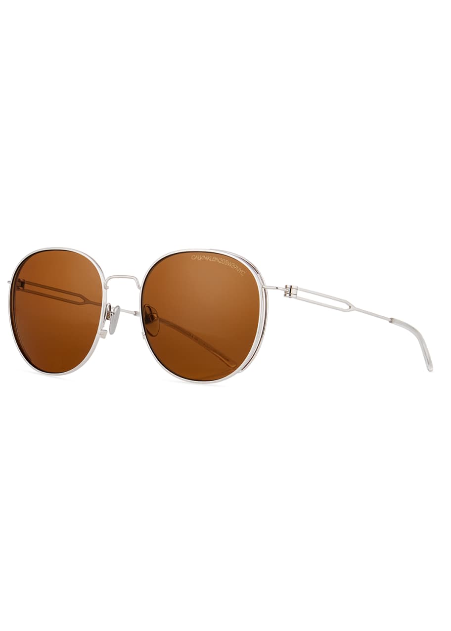 CALVIN KLEIN 205W39NYC Round Titanium Sunglasses - Bergdorf Goodman