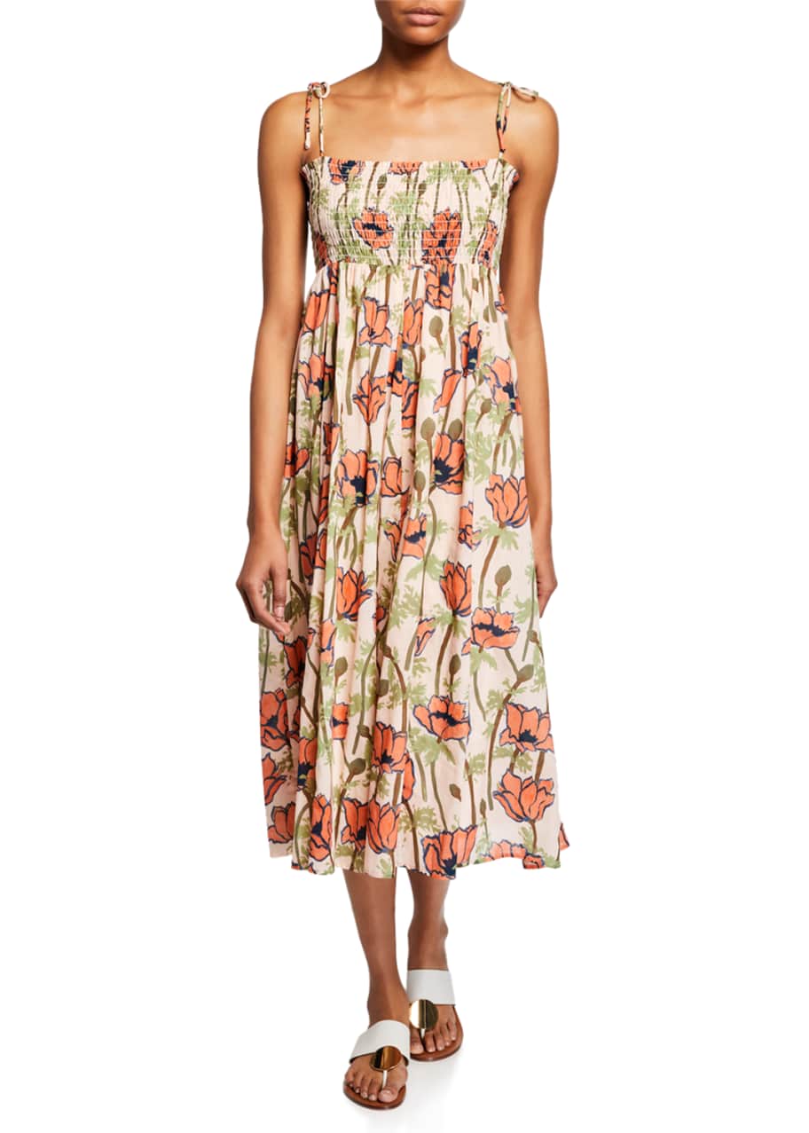 Tory Burch Painted Iris Floral Print Sleeveless Midi Coverup Sun
