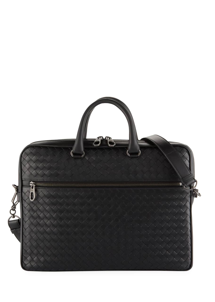 Image 1 of 1: Men's Slim Woven Leather Briefcase