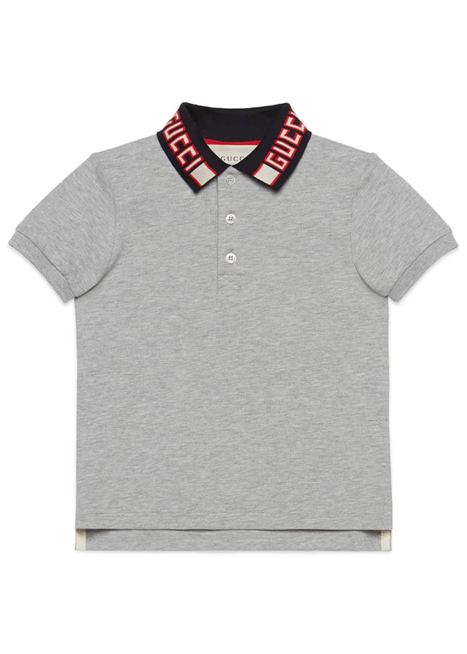 Image 1 of 1: Short-Sleeve Polo w/ Knit Logo Collar, Size 4-12