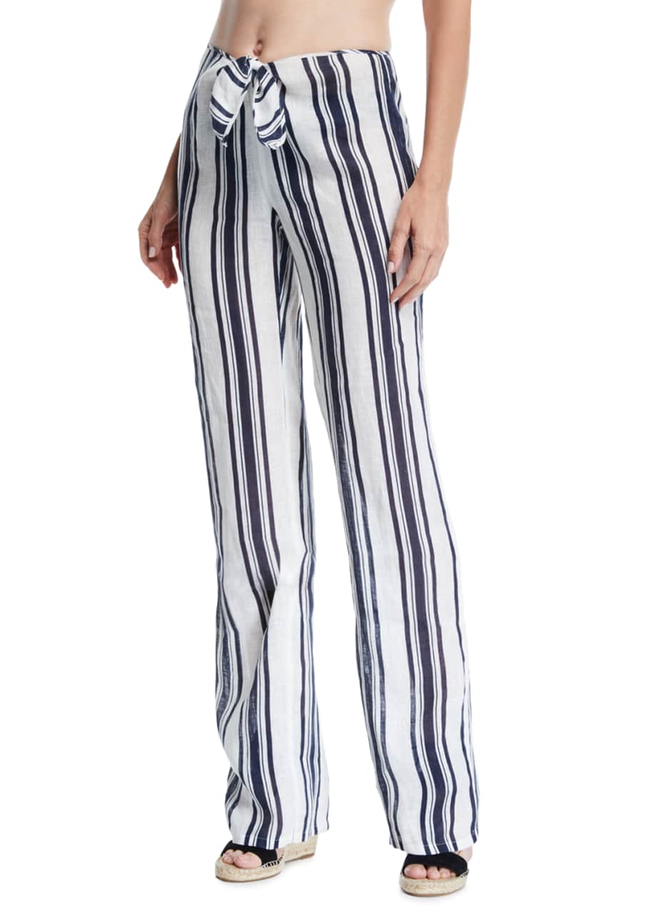 Tory Burch Kellen Striped Tie-Front Linen Beach Pants - Bergdorf Goodman