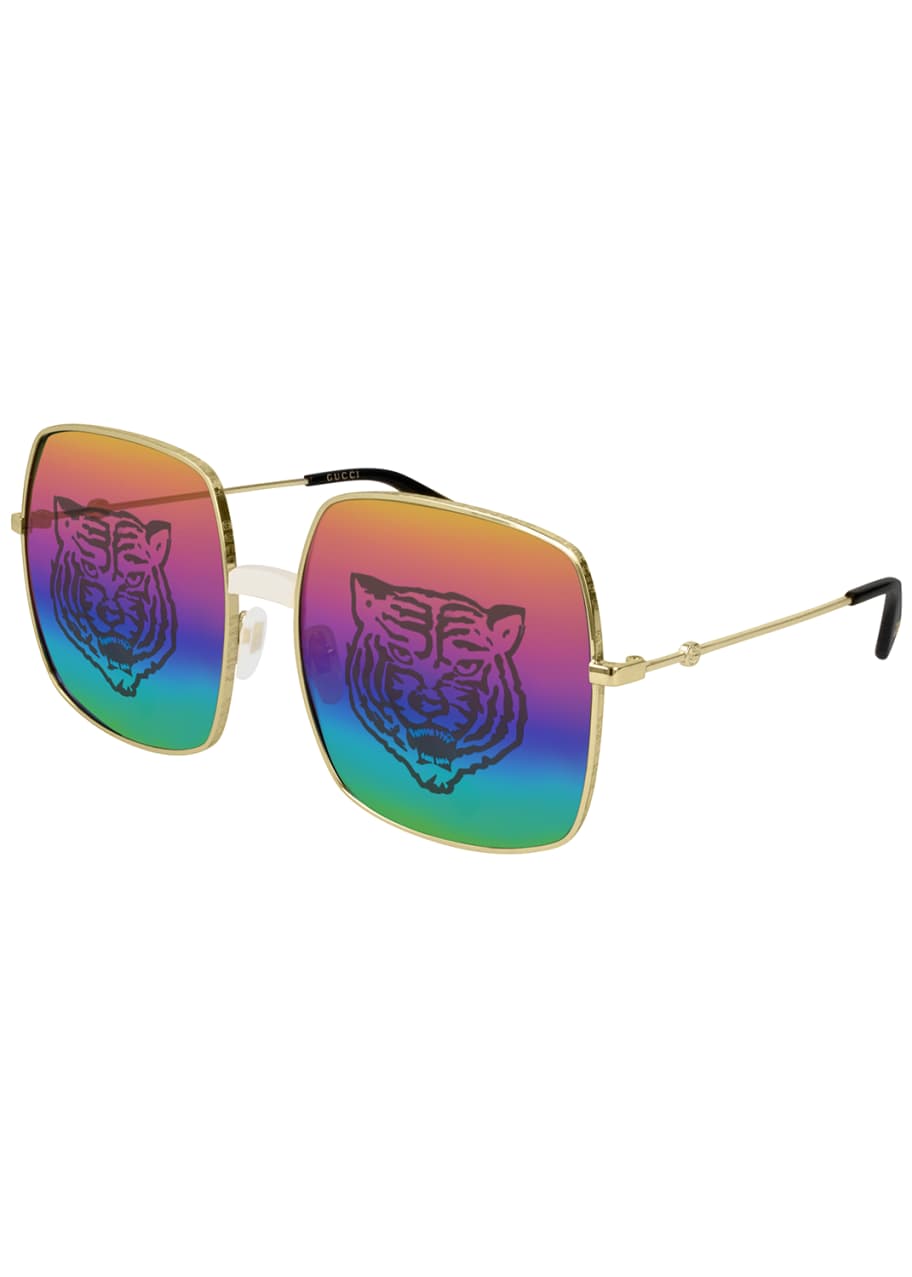 Angry Cat Rainbow Square Sunglasses