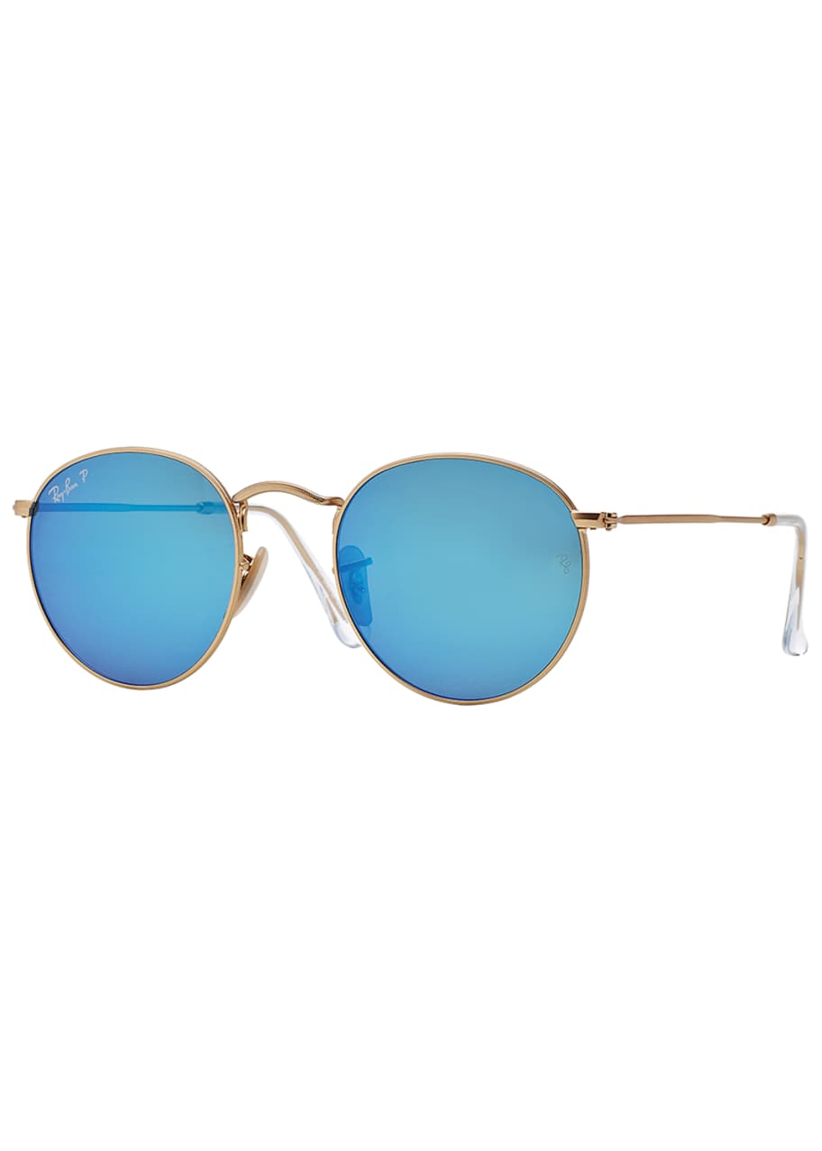 Ray Ban Polarized Round Metal Frame Sunglasses With Blue Mirror Lens Bergdorf Goodman