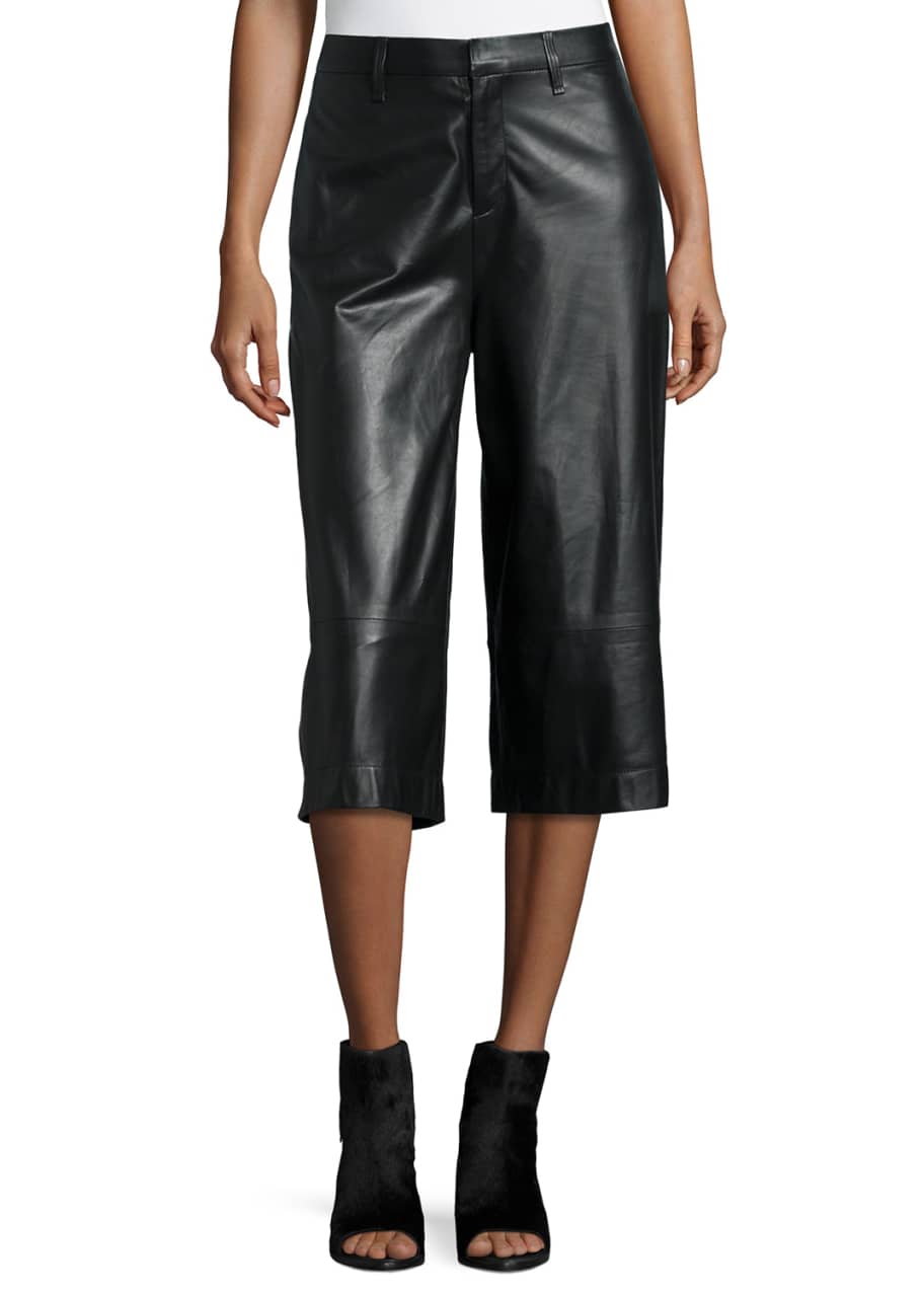 rag & bone/JEAN HighWaist WideLeg Leather Gaucho Pants, Black