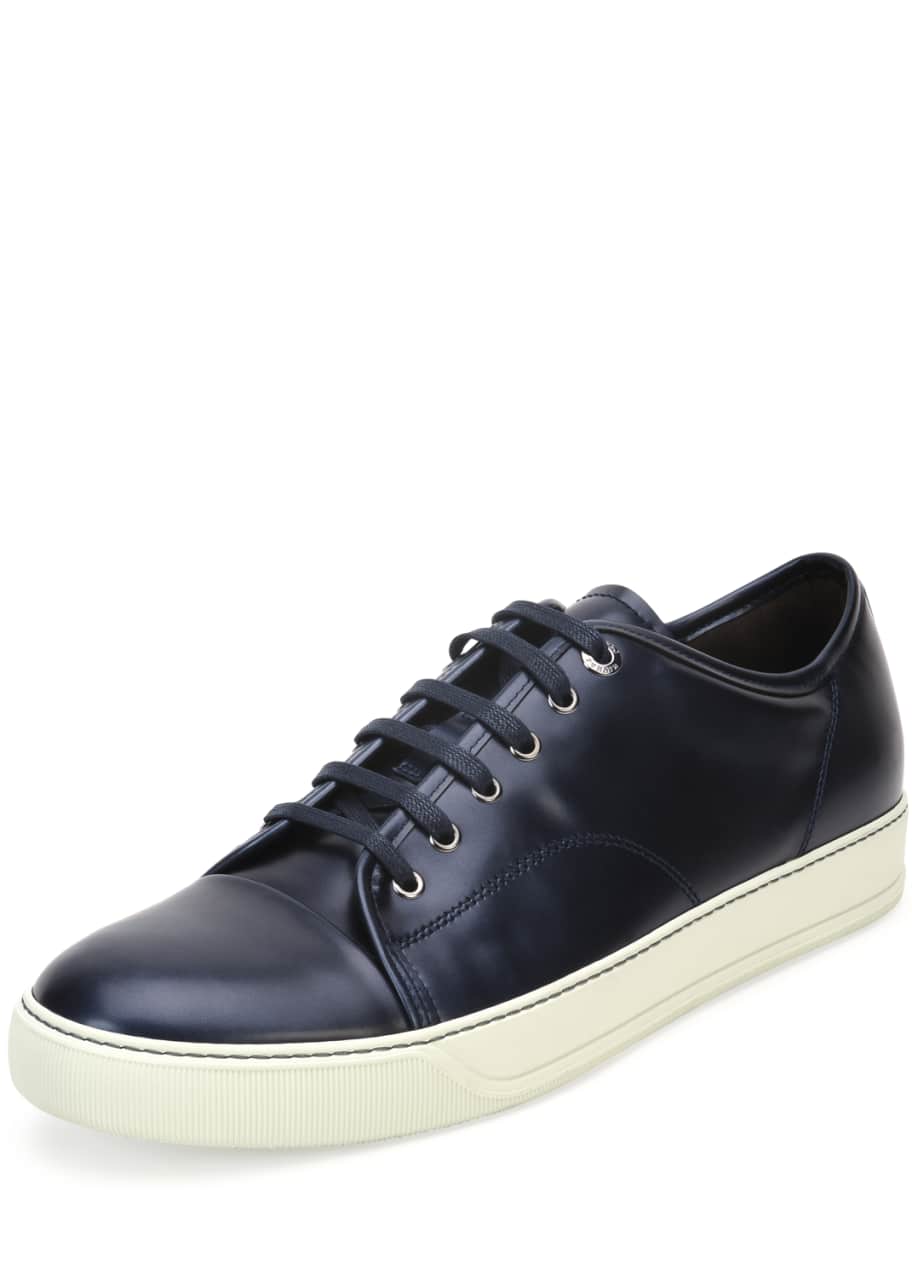 Lanvin Cap-Toe Shiny Leather Low-Top Sneaker, Blue - Bergdorf Goodman