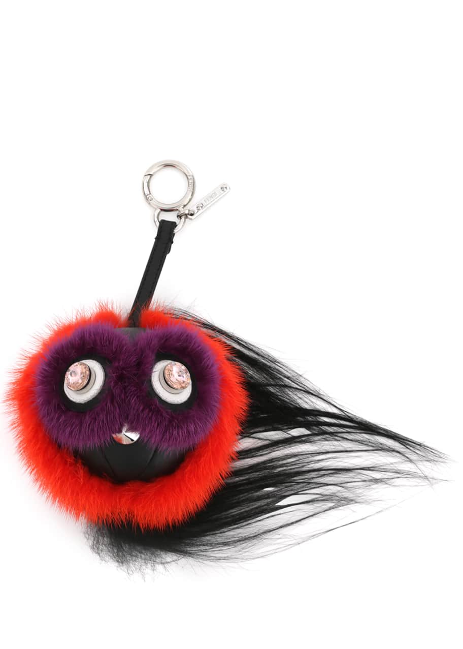 Fendi Monster Fur Keychain w/Beak, Orange Multi - Bergdorf Goodman