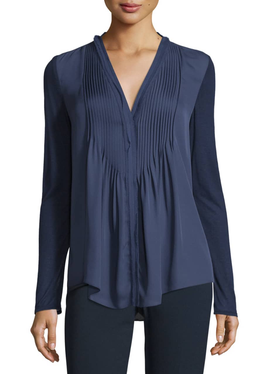 Elie Tahari Willow Long Sleeve Pleated Bib Blouse Bergdorf Goodman
