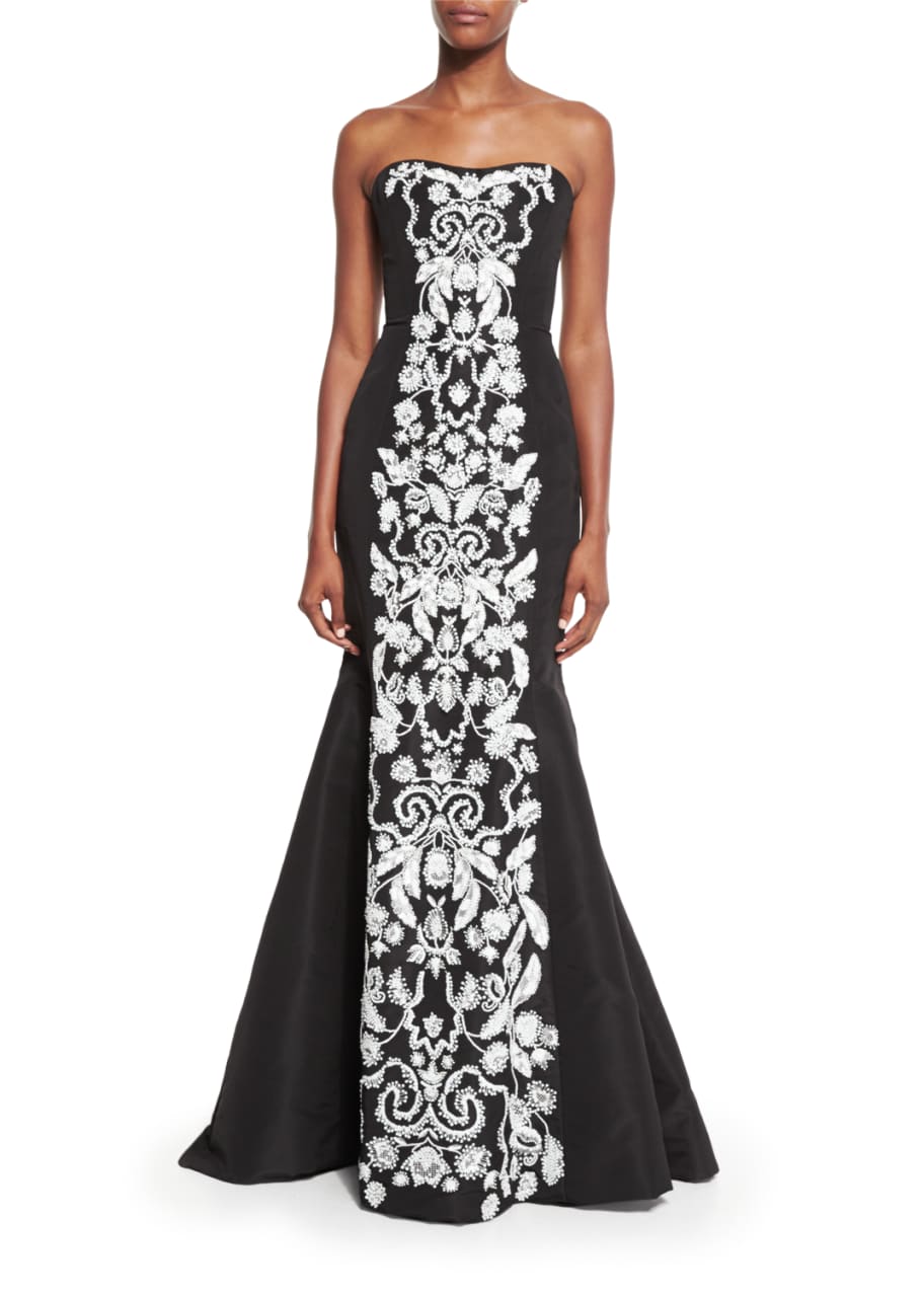 Oscar de la Renta Strapless Faille Mermaid Gown w Contrast