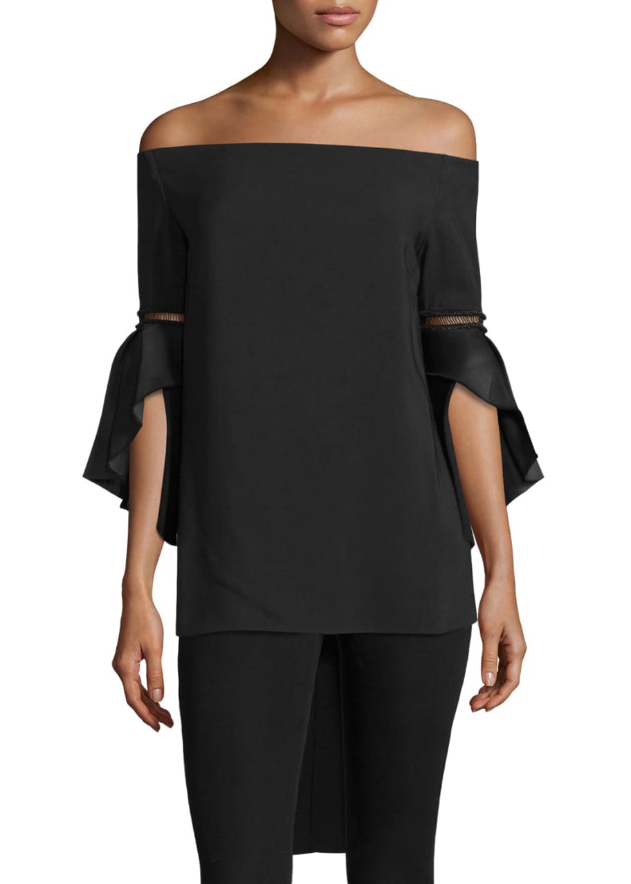 Image 1 of 1: Off-the-Shoulder Bell-Sleeve Top, Black