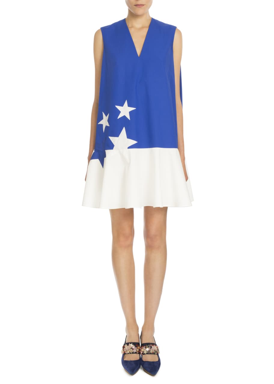 Image 1 of 1: Sleeveless Bicolor Star-Print Dress, Klein Blue