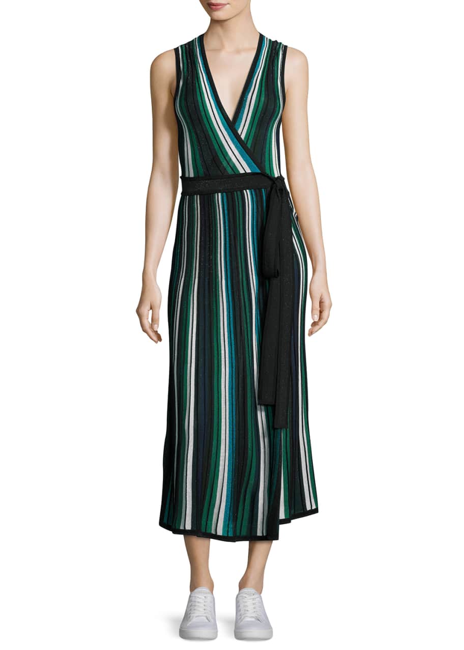 Dvf striped wrap best sale dress