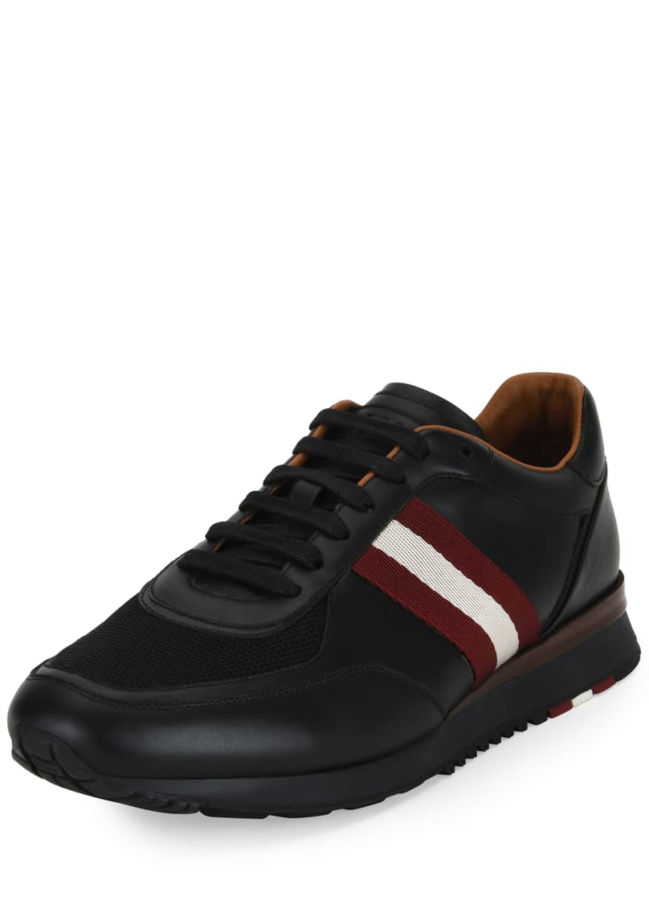 Bally Men's Leather Trainer Sneakers w/Trainspotting Stripe, Black ...