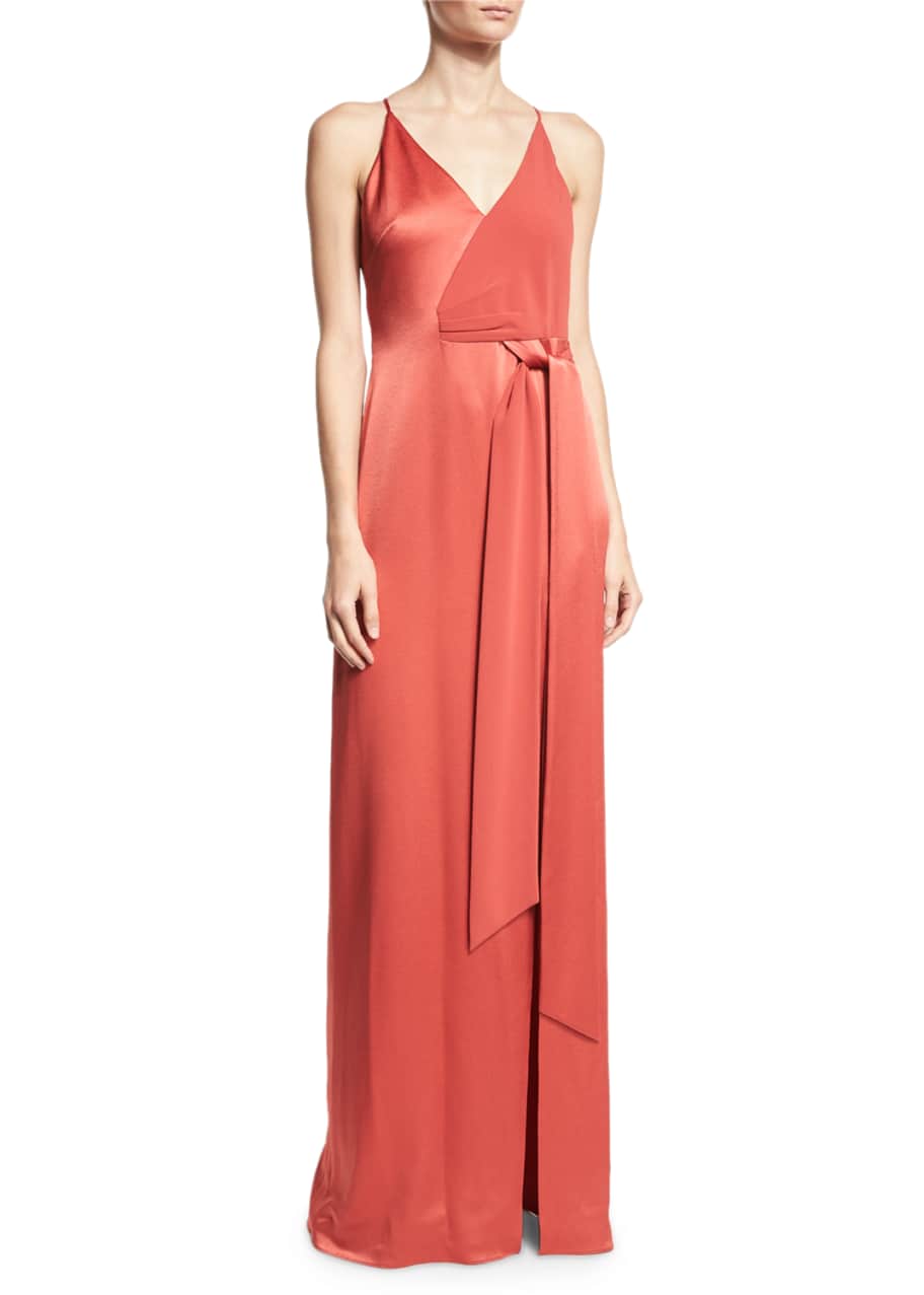 Halston Heritage Sleeveless Satin Wrap Gown Bergdorf Goodman