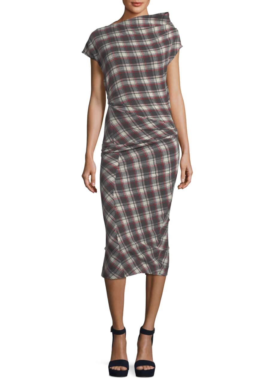 Etoile Isabel Marant Pisa Ruched Plaid Midi Dress Bergdorf Goodman