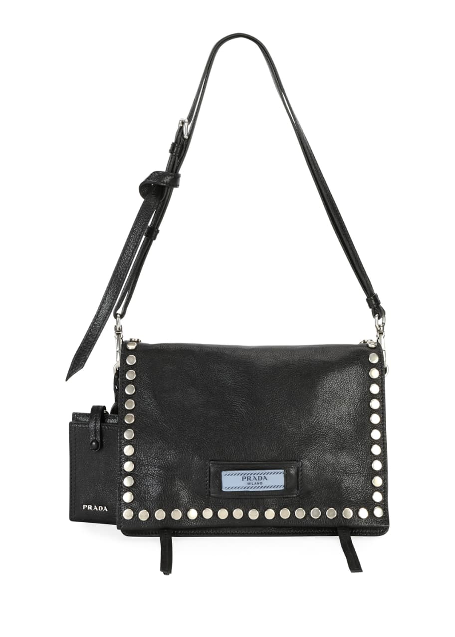 Prada Grey Leather Studded Etiquette Crossbody Bag