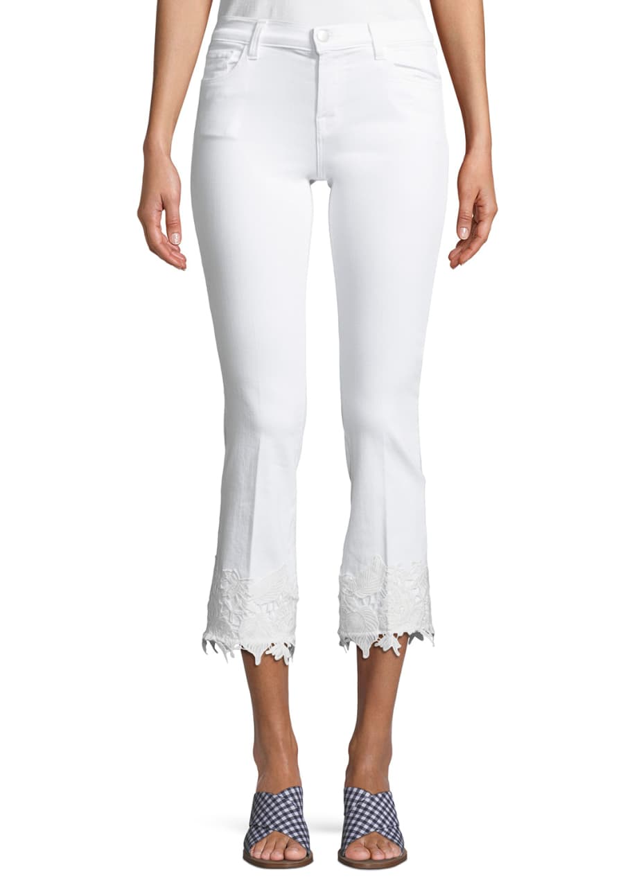 Image 1 of 1: Selena Mid-Rise Crop Boot Jeans with Lace Hem
