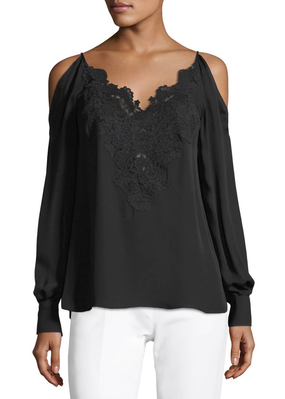 Elie Tahari Paisley Cold Shoulder Silk Blouse Bergdorf Goodman
