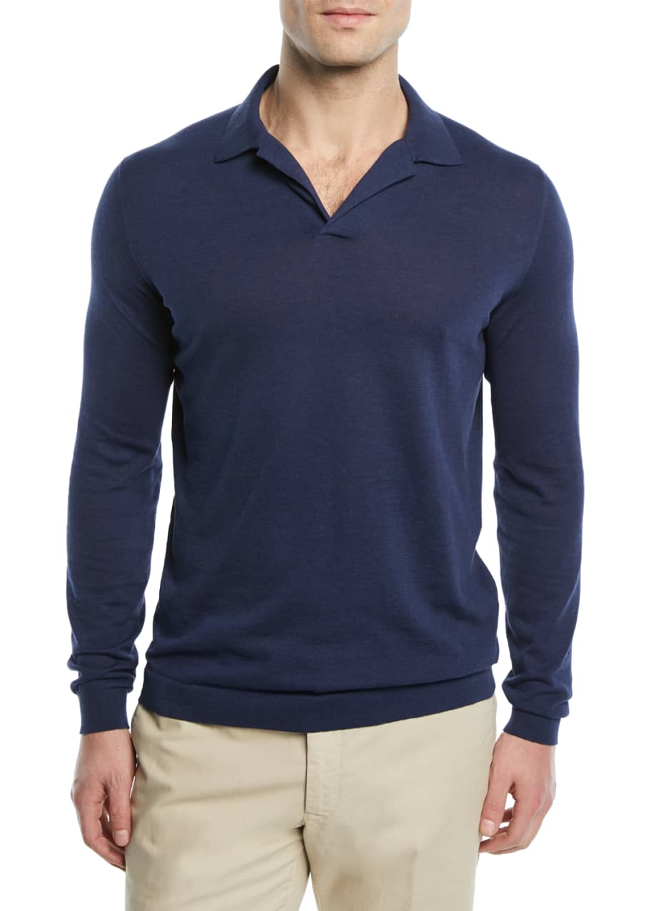 Loro Piana Split-Neck Long-Sleeve Polo Shirt - Bergdorf Goodman