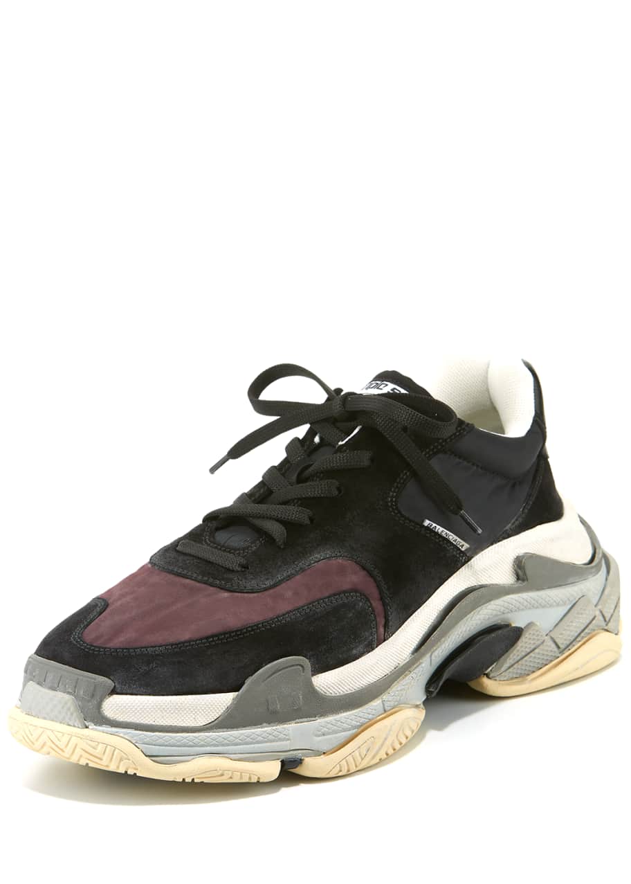 Balenciaga Men s Triple S Mesh Leather Sneakers Dark Red