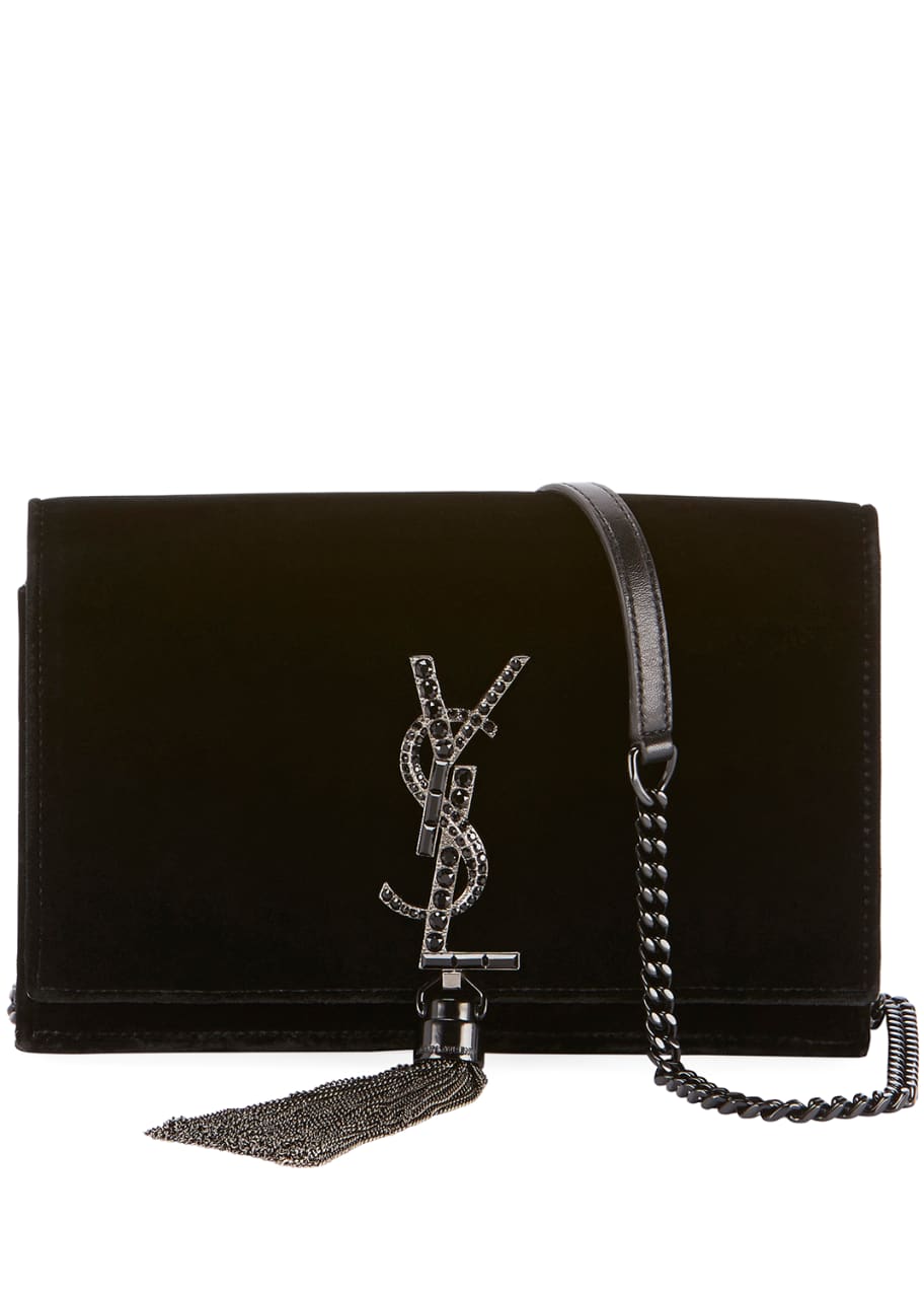 Saint Laurent Kate Toy Small Crystal Monogram YSL Tassel Velvet