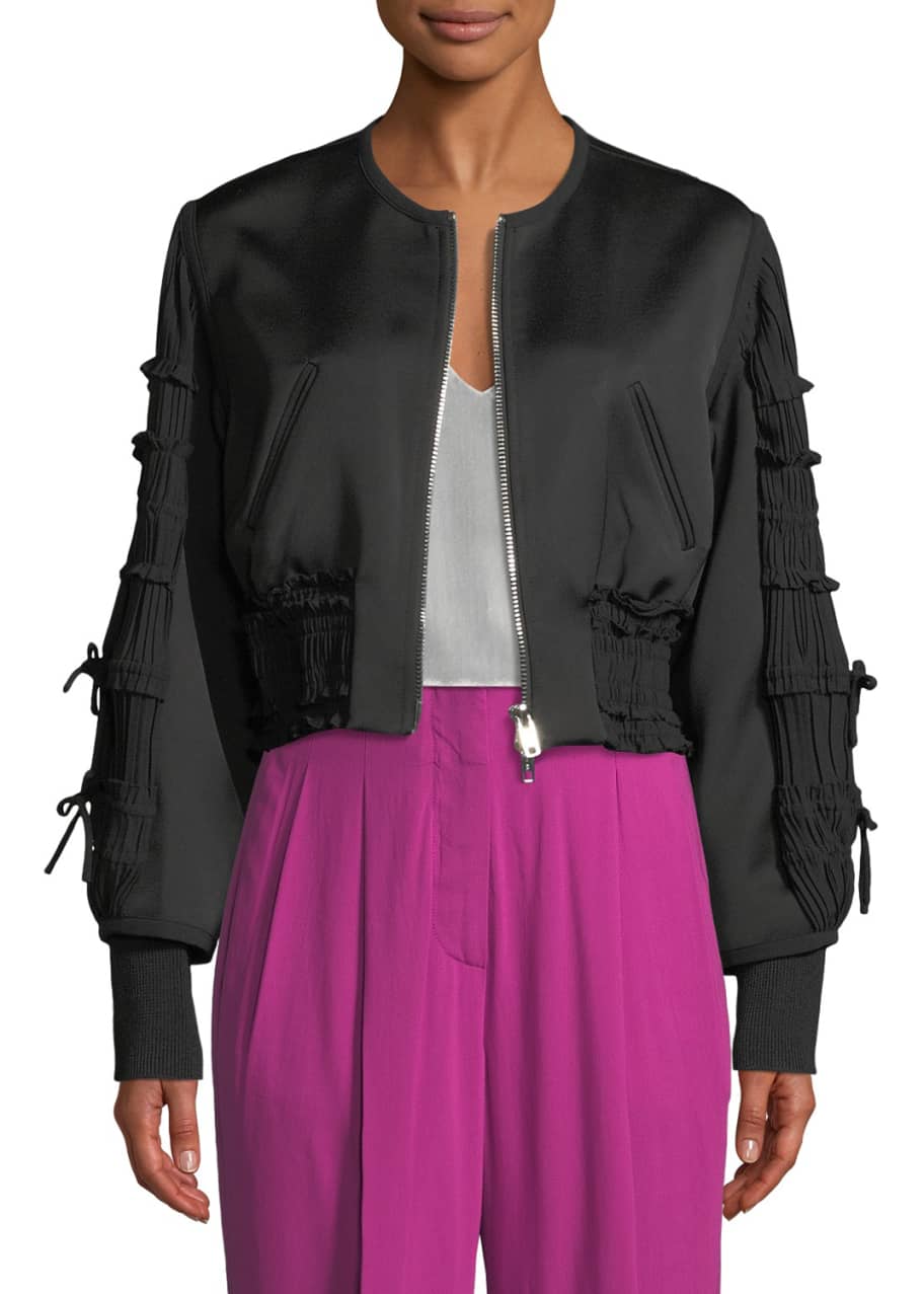 3.1 Phillip Lim GatheredSleeve ZipFront Smocked Bomber Jacket