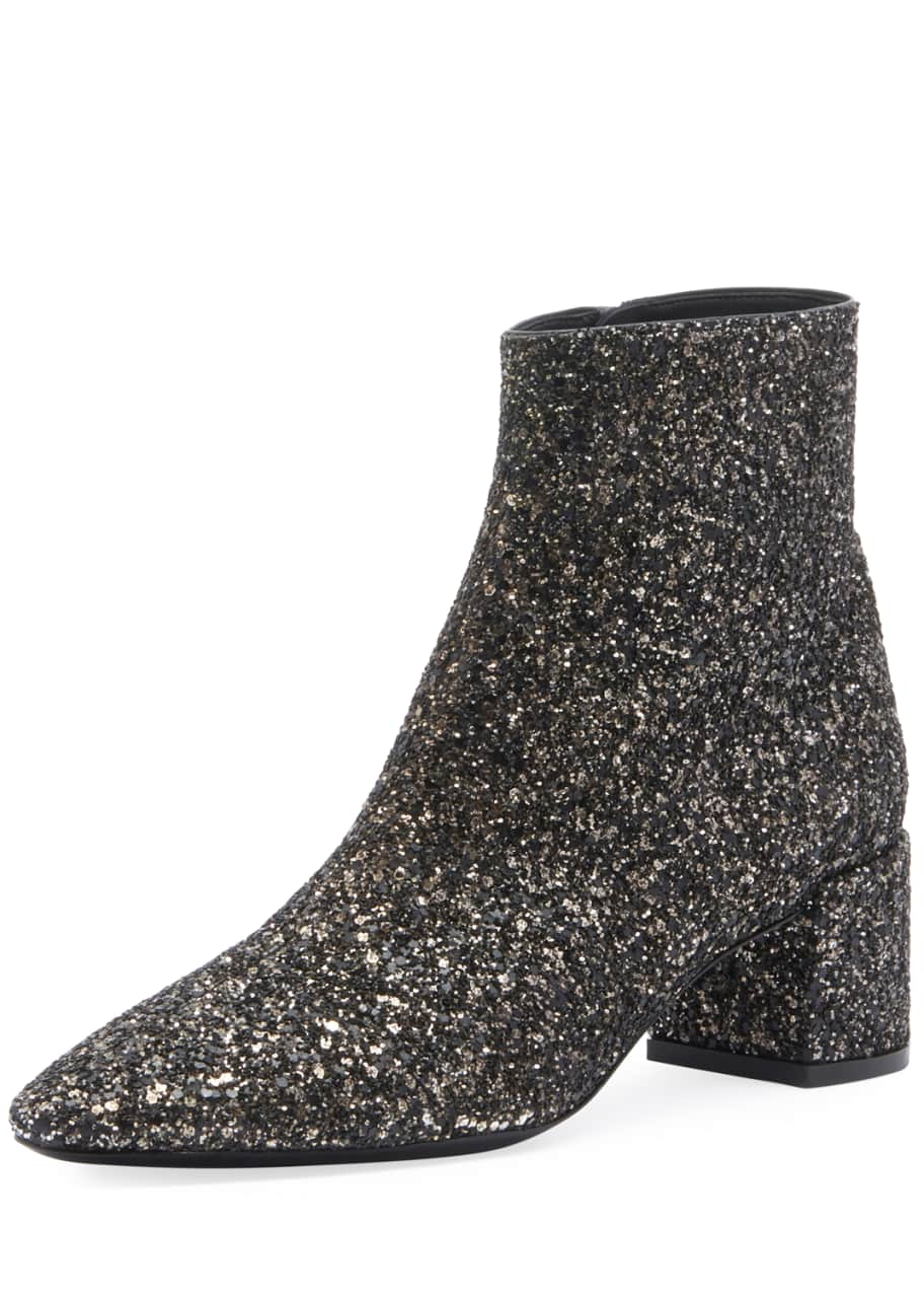 Saint Laurent LouLou Washed Glitter Booties - Bergdorf Goodman