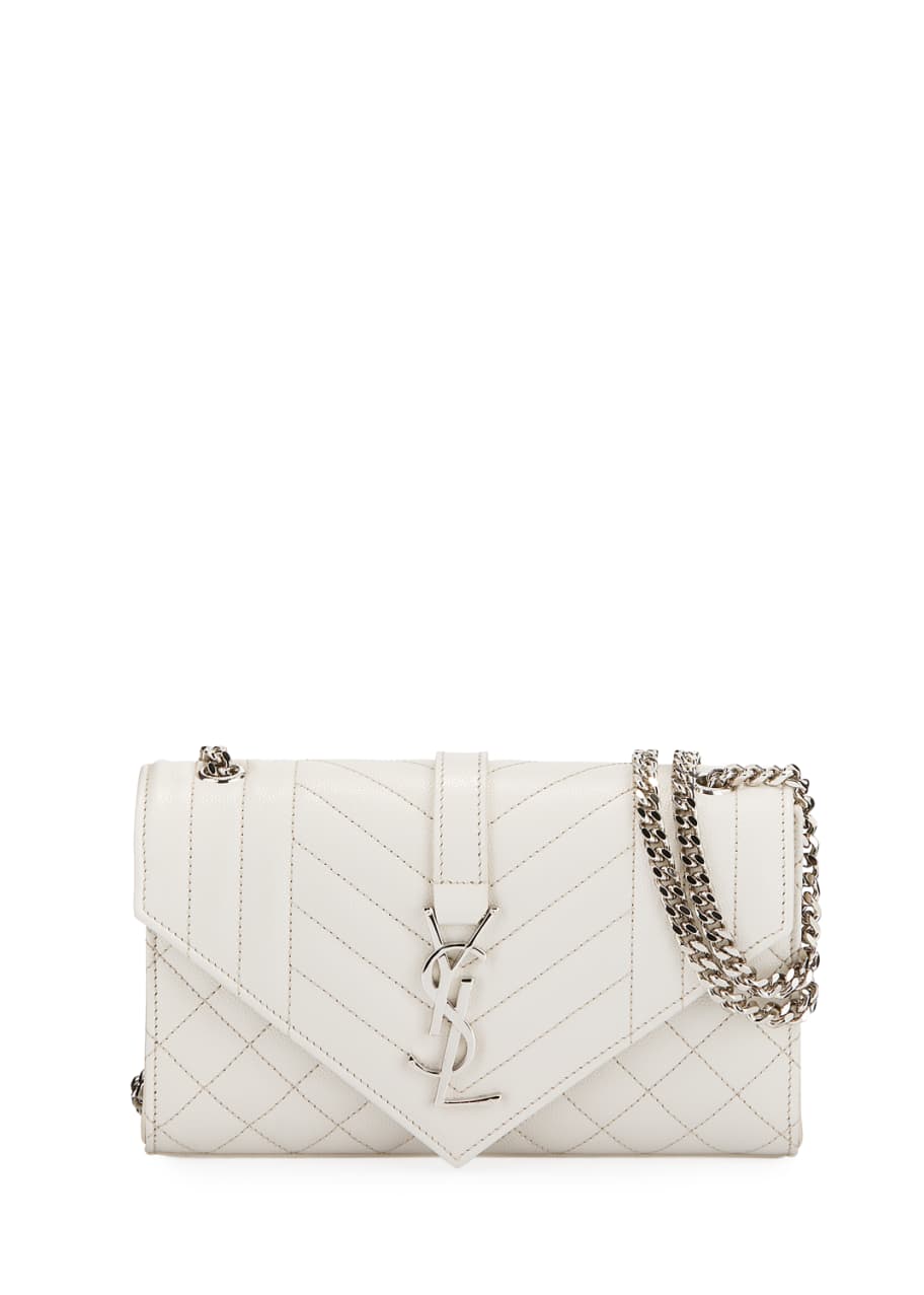 Monogram YSL Envelope Small Chain Shoulder Bag Silver Hardware