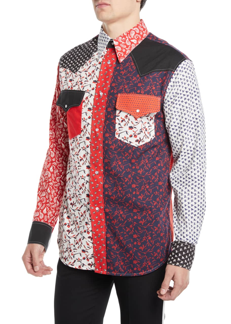Image 1 of 1: Men's Floral-Pieced Western Shirt