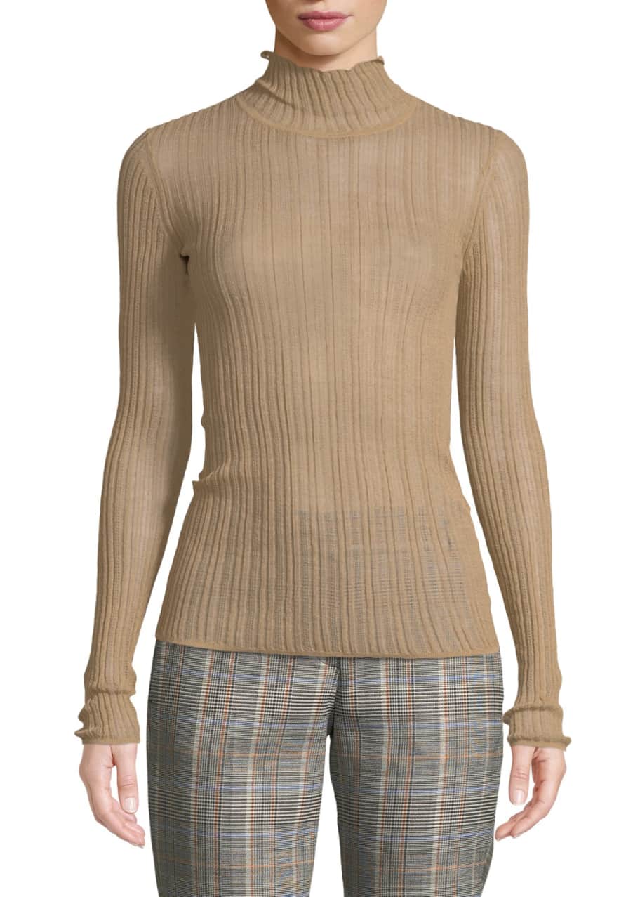 Theory Sheer Fitted Wool Turtleneck Sweater - Bergdorf Goodman