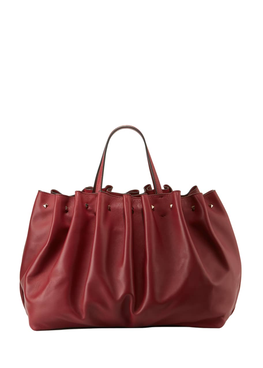 Image 1 of 1: Bloomy Gathered Calf Leather Tote Bag