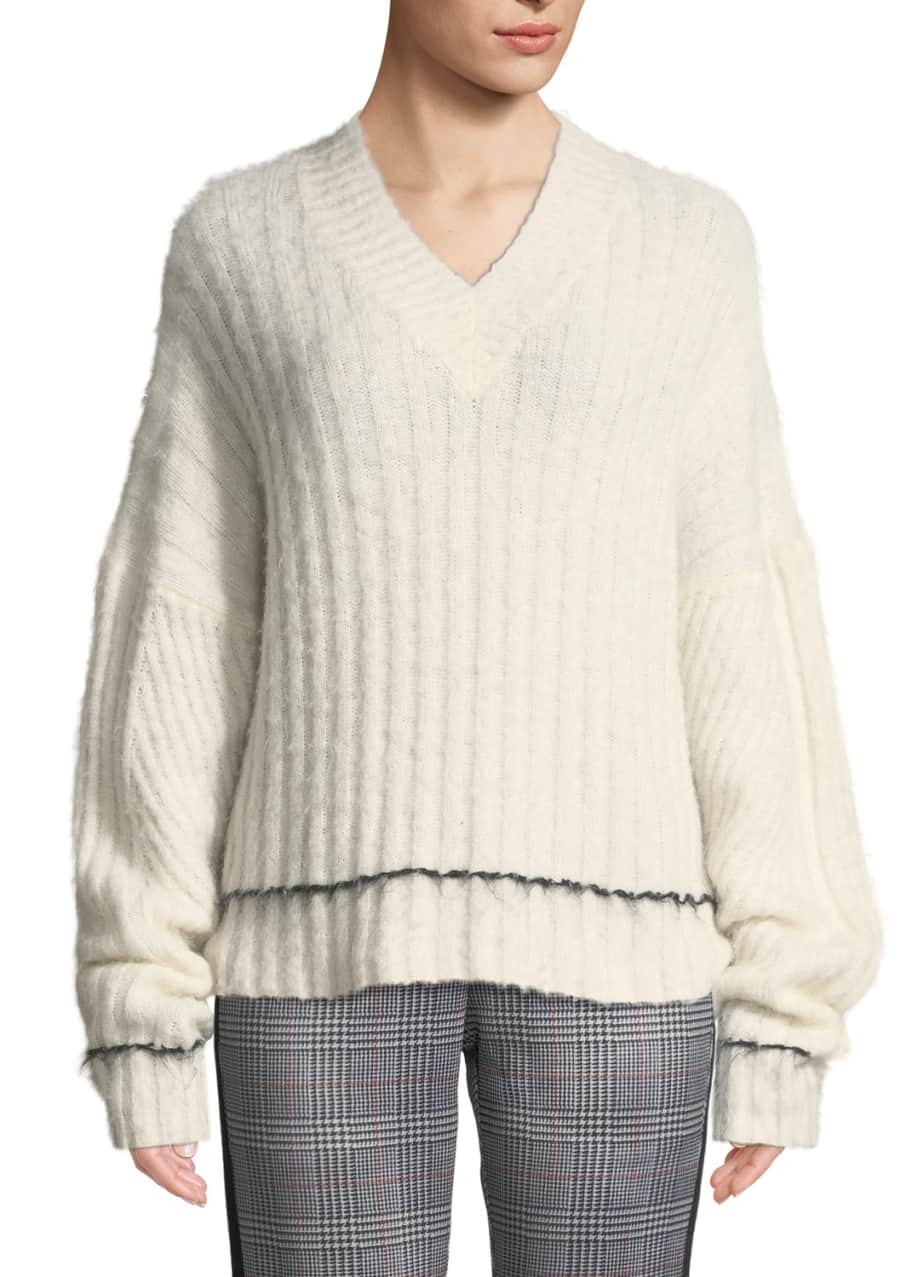 Helmut Lang Brushed Wool Alpaca V Neck Sweater Bergdorf Goodman