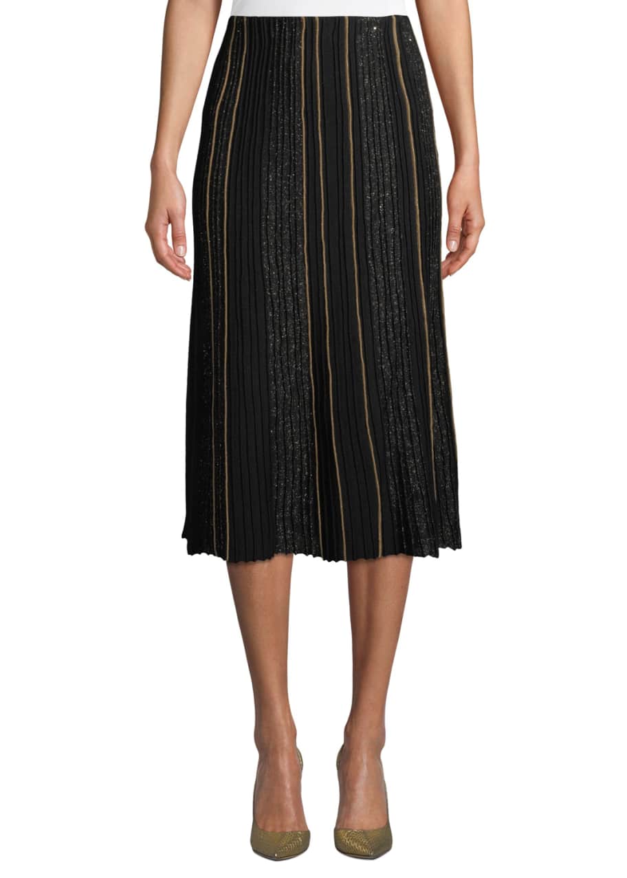 Lafayette 148 New York Fluted Ottoman-Pleated Silk Skirt with Sequined ...