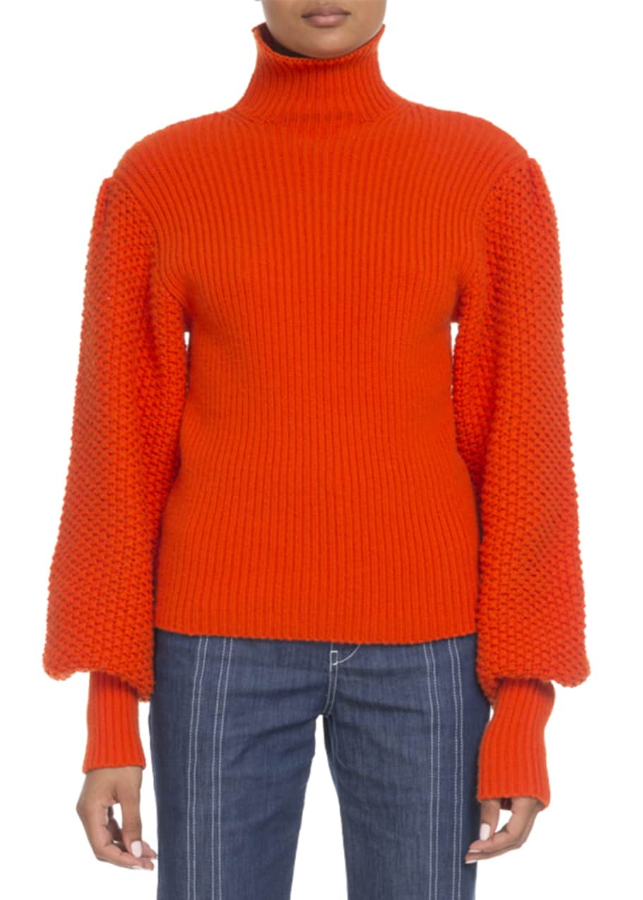 Chloe Wool-Cashmere Balloon-Sleeve Turtleneck Sweater - Bergdorf Goodman