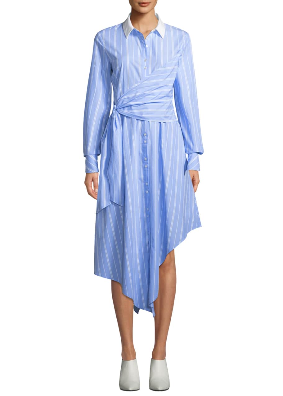 Jonathan Simkhai Asymmetric Long Sleeve Wrapped Oxford Dress