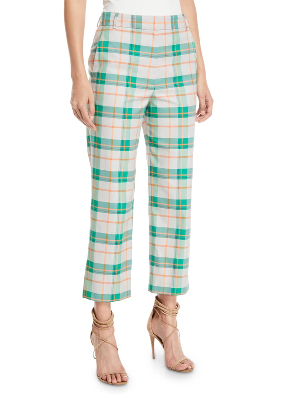 Tibi Taylor Plaid Mid Rise Straight Leg Pants Bergdorf Goodman