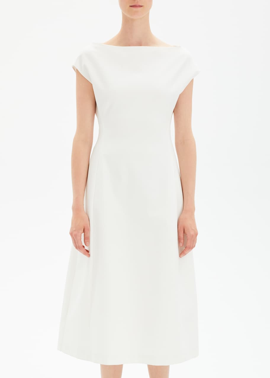 Image 1 of 1: Boat-Neck Double-Stretch Tulip Midi Dress