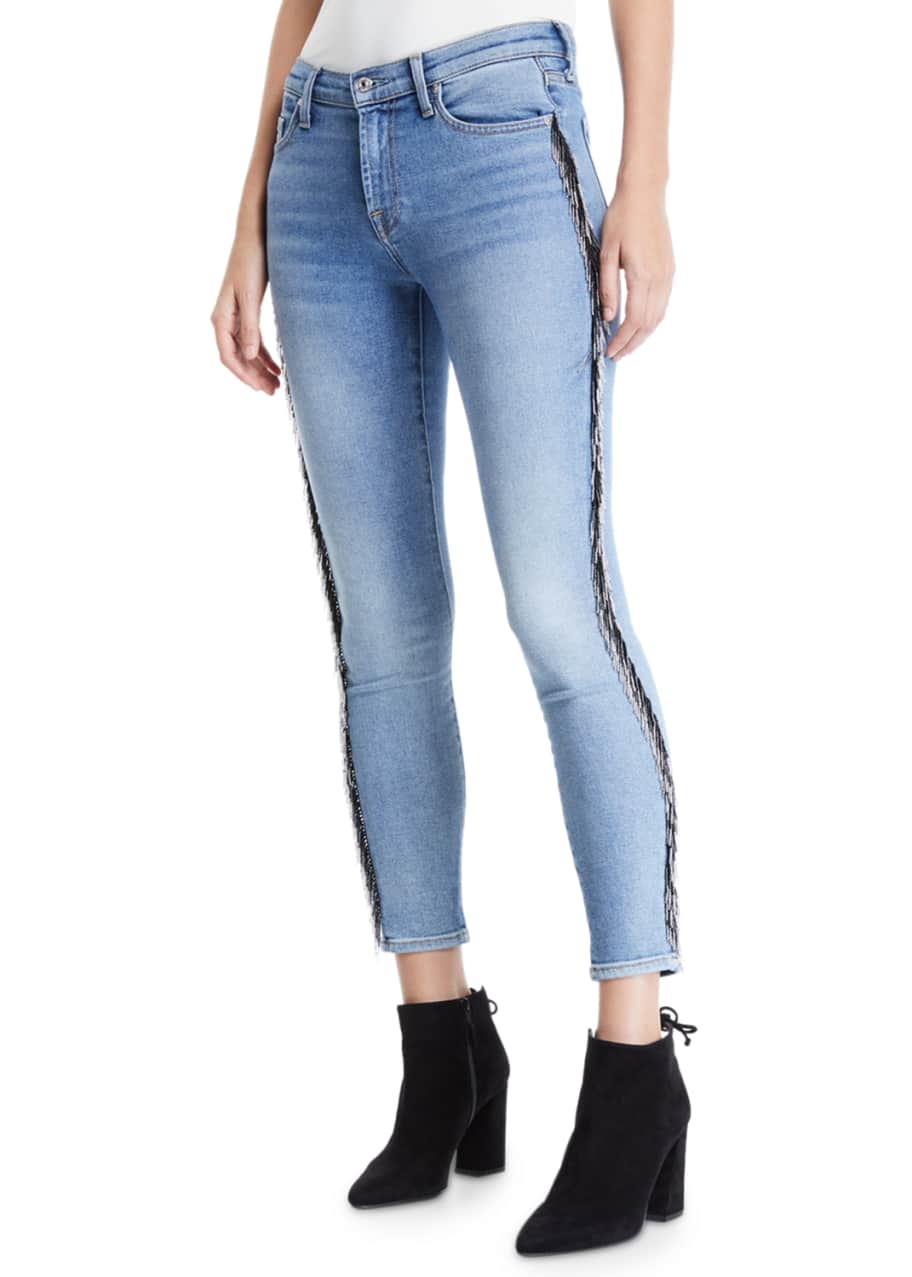 7 for all mankind Mid Rise Ankle Skinny Jeans with Beaded Fringe