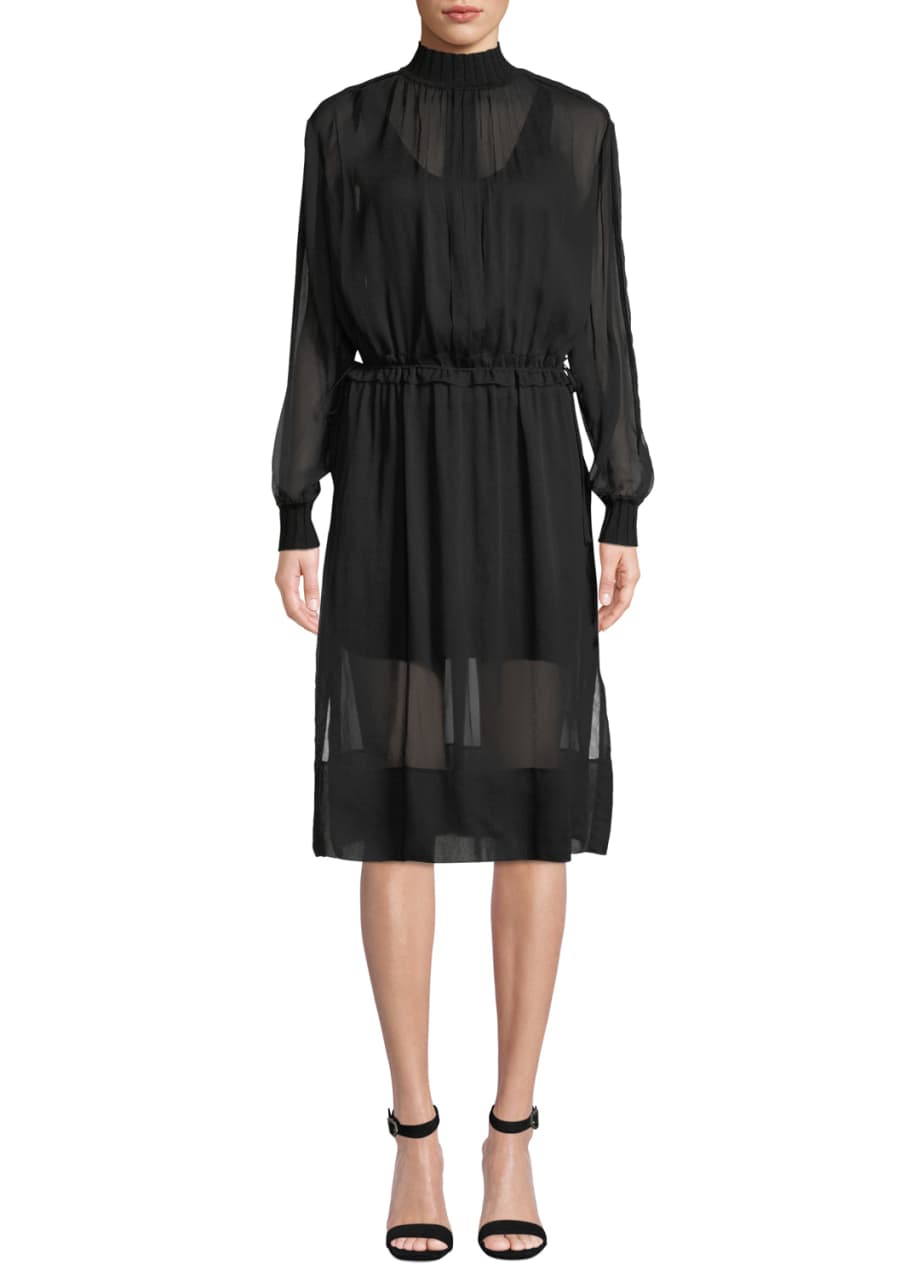 Dinah Silk High Neck Long Sleeve Dress