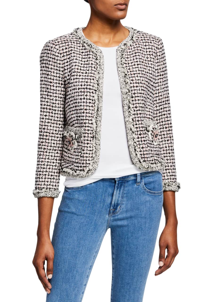 Rebecca Taylor Houndstooth Tweed 3/4-Sleeve Jacket - Bergdorf Goodman