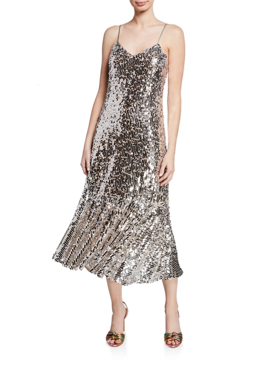 Mykola Sequined Fit and Flare Midi Dress